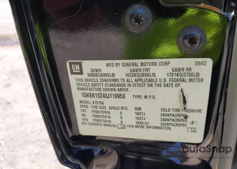 2003 GMC Yukon Slt z USA, uszkodzony, nr VIN 1GKEK13Z43J119950